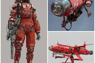 character, mech, spaceship, weapon or enviroment sci fi