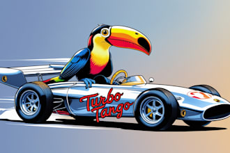 design toucan driving mascot logo just in 12 hours