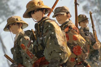 draw history and military anime, fan arts, and original