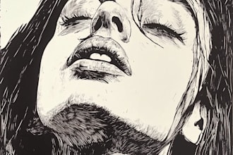 draw a line illustration, a linocut or an engraving