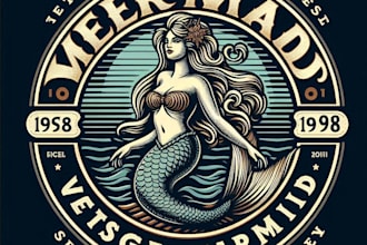 design high quality mermaid logo with t shirt design