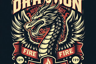 design high quality dragon head fire mascot logo with t shirt design