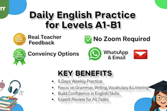 be your english language tutor, providing daily practice tasks with feedback