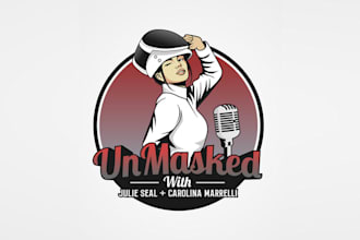 design unmasked podcast female fencers two champion logo