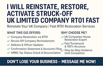 restore UK company quickly, activate and reinstate UK ltd rt01 filing expert