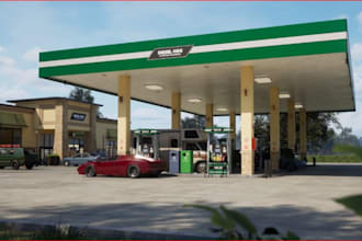 renew 3d filling station,petrol station design, gas station mockup,bus stand,cgi