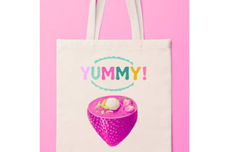 design and deliver a stylish and cute yummy tote bag mockup
