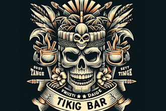 design vintage skull tiki bar logo