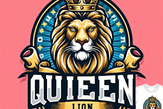 design high quality queen lion mascot logo with t shirt design