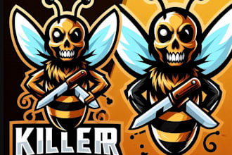 create mascot killer honey bee logo with unlimited revision