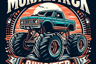 design high quality monster truck mascot logo with t shirt design