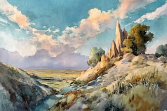 draw a watercolor landscape illustration
