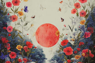 watercolor botanical illustrations of flowers and animals