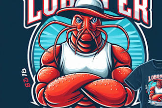 design high quality lobster mascot logo with t shirt design
