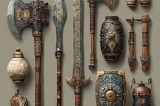 design creative concept art of weapons and items