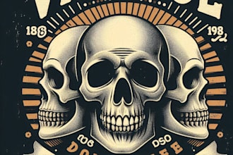 design high quality vintage retro skull logo  t shirt design