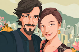 illustrate a vintage couple portrait