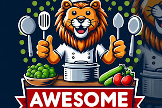 design high quality food, coking, animal mascot logo t shirt design