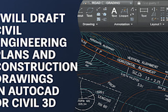 draft civil engineering plan, construction drawing in autocad, civil 3d