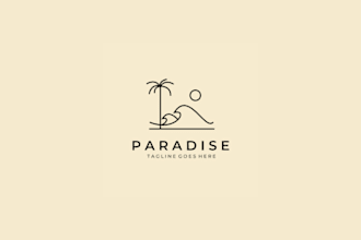 design modern palm tree and wave beach logo