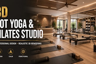 design 3d hot yoga or pilates studio with realistic renderings