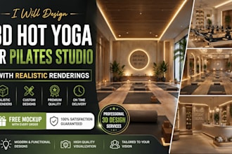 design 3d hot yoga or pilates studio with realistic renderings