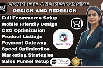 design, redesign, fix prestashop, ecwid store, optimize prestashop and ecwid seo