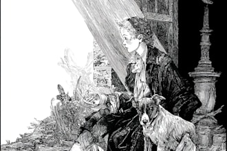 draw black and white ink and pencil illustration