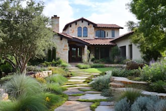 draw a backyard landscape design, patio, architecture, 2d rendering