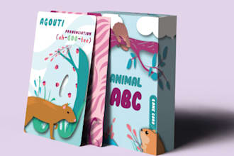 create custom playing card game, educational cards game, flash cards, box mockup