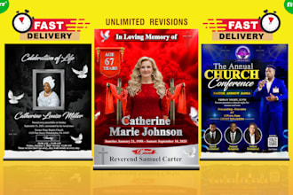 funeral flyer, memorial, obituary, church flyer design