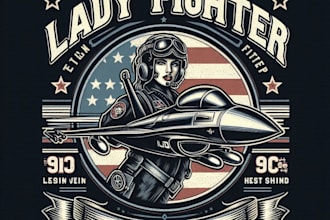 design high quality vintage retro custom lady fighter jet logo t shirt design