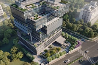 remodel 3d hotel resort, hospitality building, rooftop restaurant, landscape cgi