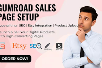 setup gumroad sales page copywriting gumroad landing page, gumroad seo etsy
