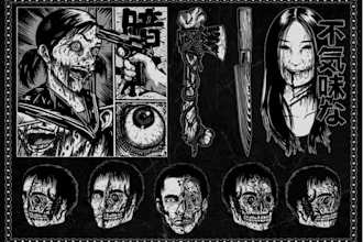 do a illustration, horror, dark, and metal band artwork