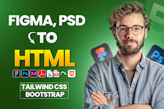 convert figma to html psd to html with bootstrap or tailwind css responsive
