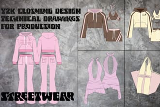 design womenswear y2k streetwear technical drawings