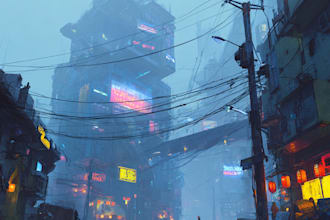 do a science fiction city, cyberpunk, futuristic sci fi art illustration