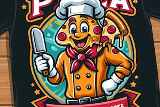 design high quality pizza mascot logo with t shirt design