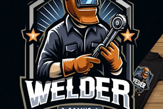 design high quality welder mascot logo with t shirt design