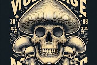 design high quality retro skull t shirt mushroom logo t shirt design