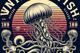 design high quality vintage jellyfish logo t shirt design