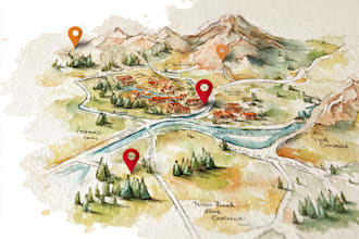 create a detailed watercolor map illustration of your city