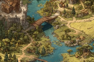 design custom fantasy map illustration 2d vector map