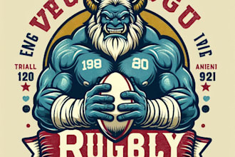 design high quality vintage cartoon rugby team logo t shirt design