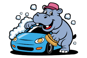 do elegant car wash mascot cartoon animal penguin gorilla or hippo logo design