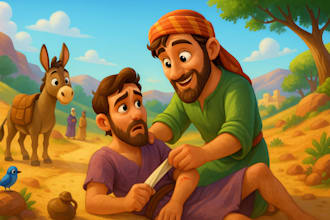 design christian children story book illustration, book cover design, bible art