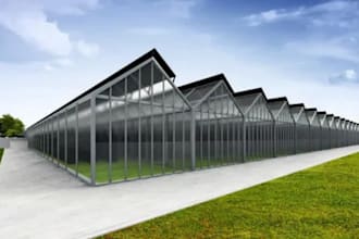 design 3d greenhouse, farm house, barnhouse, garden, with 3d rendering