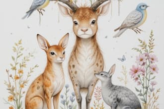 do watercolor painting of animals, botanicals