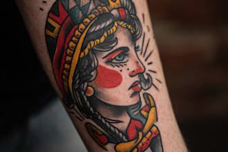 do microrealistic linework and geometric style tattoo design